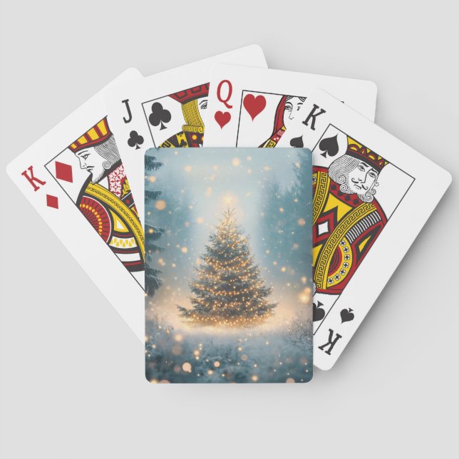 Magical Winter Snowy Forest Christmas Tree Playing Cards (Back)