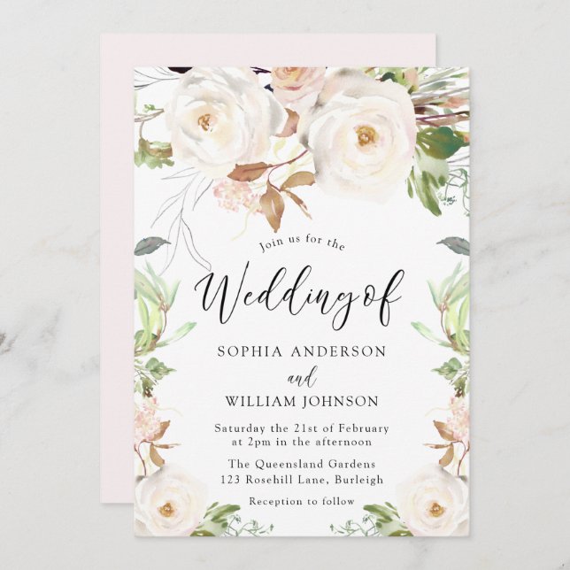 Magical Winter Spring Flowers Elegant Wedding Invitation (Front/Back)