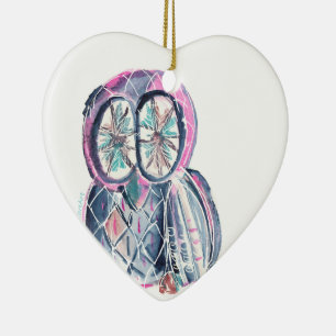 Magical Winter Watercolor Owl Ceramic Tree Decoration