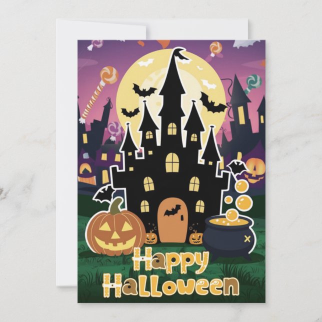 Magical Wishes Happy Halloween Holiday Card (Front)