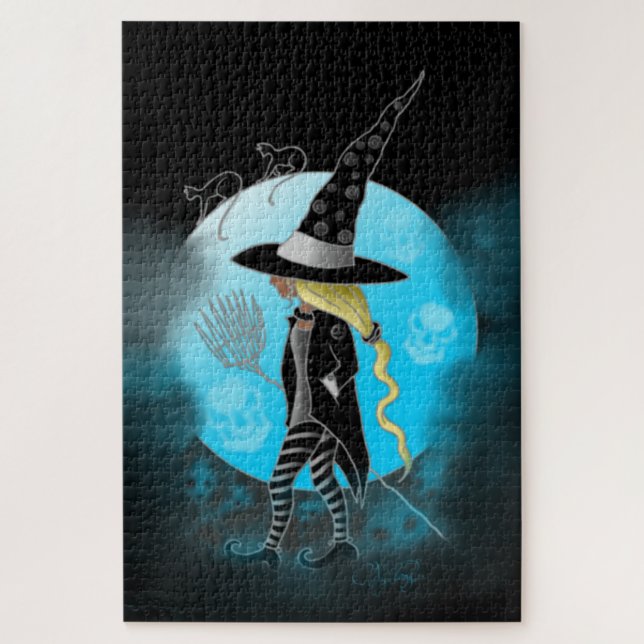Magical Witch and Cats Jigsaw Puzzle (Vertical)