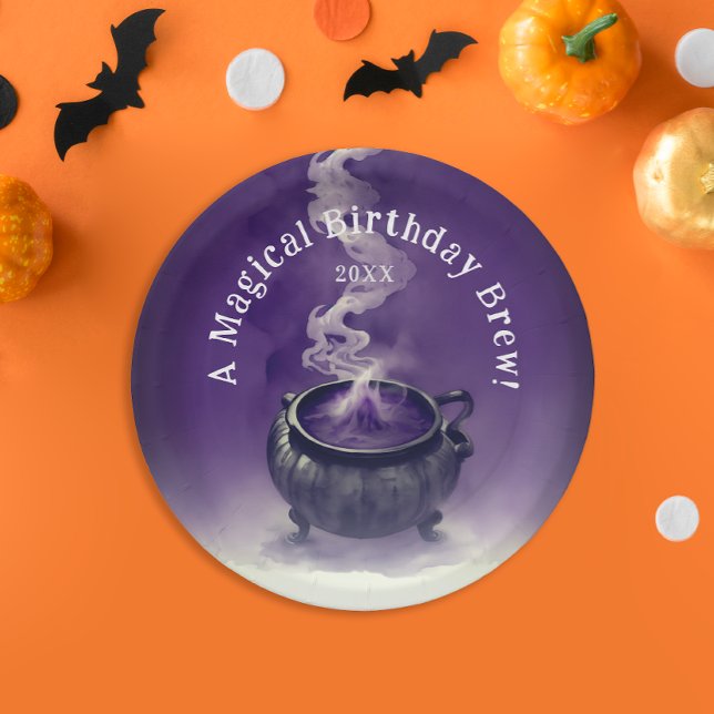 Magical Witch Birthday Brew Purple Cauldron Party Paper Plate (Creator Uploaded)