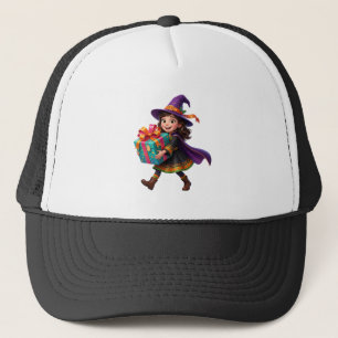 Magical Witch Delivering Gifts Halloween Fantasy Trucker Hat