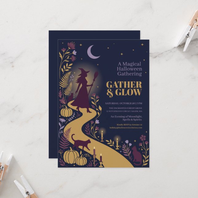Magical Witch Halloween Gathering Party Invitation (Front/Back In Situ)
