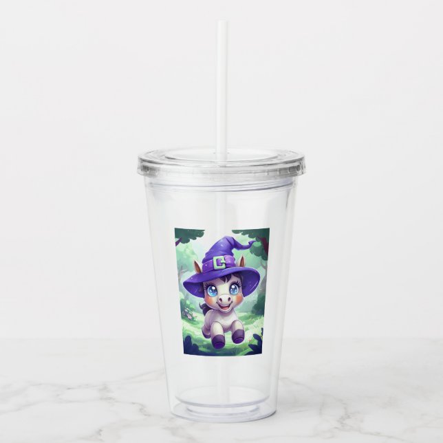 Magical Witch Pony Fantasy Acrylic Tumbler (Front)