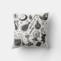 Magical Witch Whimsical Wiccan Pagan Black & White