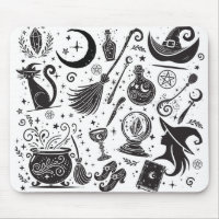 Magical Witch Whimsical Wiccan Pagan Black & White
