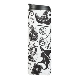Magical Witch Whimsical Wiccan Pagan Black & White Thermal Tumbler