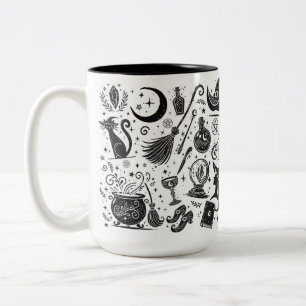Magical Witch Whimsical Wiccan Pagan Black & White Two-Tone Coffee Mug
