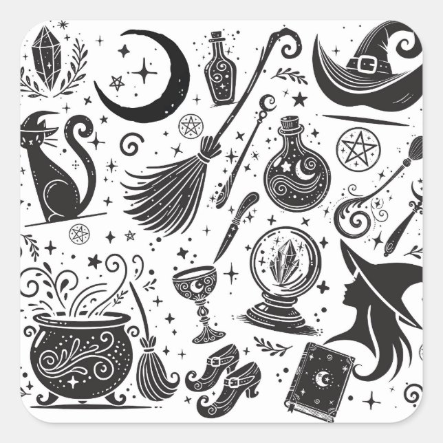 Magical Witch Whimsical Wiccan Pagan Party Square Sticker (Front)
