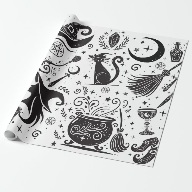 Magical Witch Whimsical Wiccan Pagan Party Wrapping Paper (Unrolled)