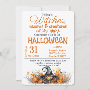 Magical Witches and Wizards Halloween Party Invitation