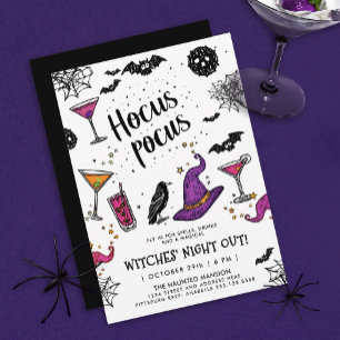 Magical Witches Night Out Colourful Halloween Drin Invitation