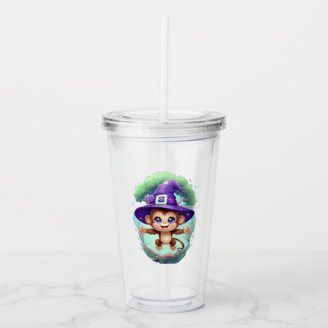 Magical Witchy Monkey Acrylic Tumbler (Front)