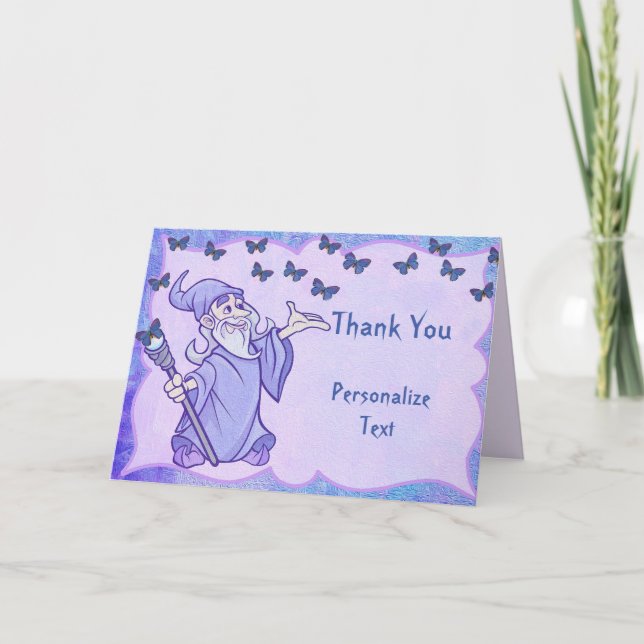 Magical Wizard & Butterflies Thank You Personalise Card (Front)