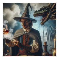 Magical Wizard Dragon Fantasy Art