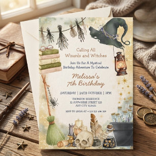 Magical Wizard Witches Kids Halloween Birthday Invitation