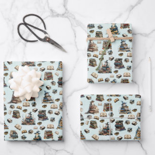 Magical Wizards & Books on Light Green Wrapping Paper Sheet