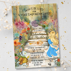 Magical Wonderland Forest Alice Rabbit Birthday Invitation