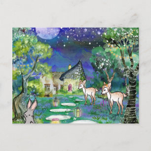 Magical Woodland Animals and Cottage Thank You Postcard