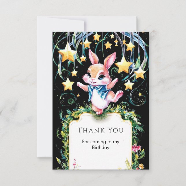 Magical Woodland Bunny Birthday Thank You Card (Front)
