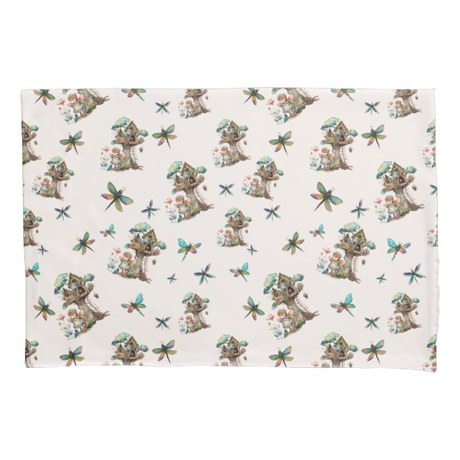 Magical Woodland Fairy Dragonfly Pattern Pillowcase (Front)