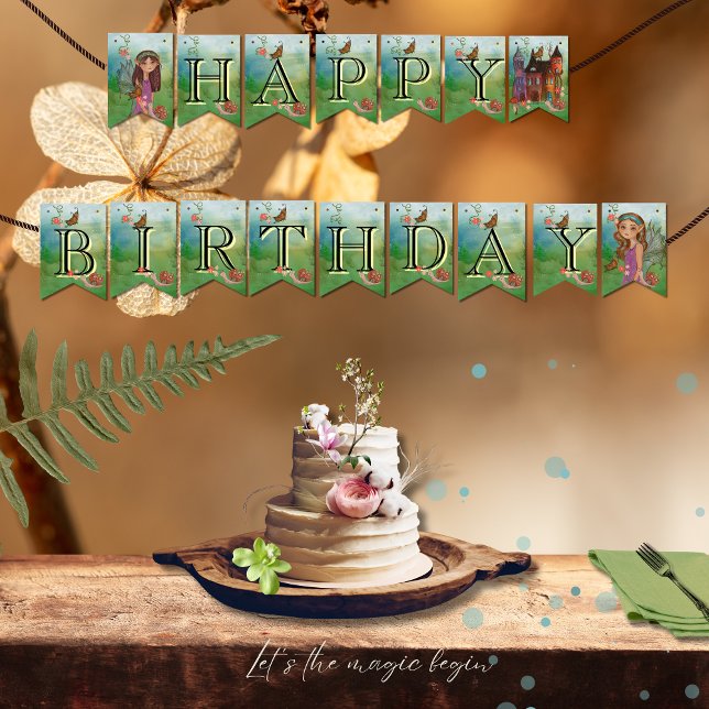 Magical Woodland Fairy First Birthday Bunting Flag (Magical Woodland Fairy First Birthday Bunting Flag)