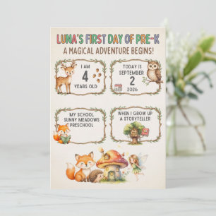 Magical Woodland First Day of school Sign Printabl Invitation