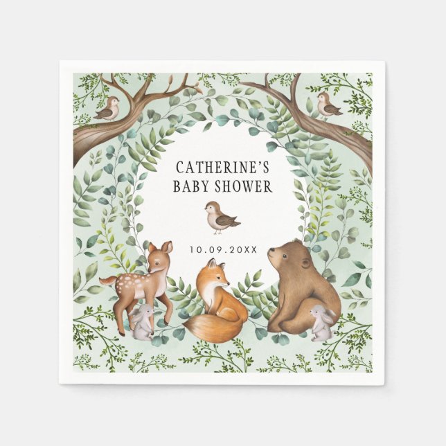 Magical Woodland Forest Animals Baby Shower Favour Napkin (Front)