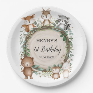 Magical Woodland Forest Animals Wild One Birthday Paper Plate