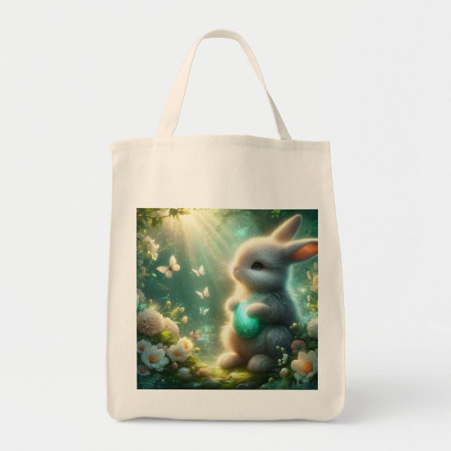 Magical Woodland Forest Bunny Egg Tote Bag (Front)