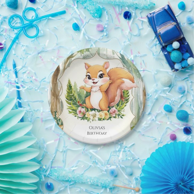 Magical Woodland Squirrel Birthday Paper Plate (Party)