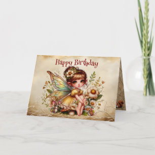 Magical Yellow and Gold Fairy Happy Birthday Card
