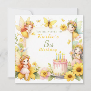Magical yellow Fairy garden - Birthday Invitation