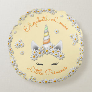 Magical Yellow Unicorn Princess Crown Nursery Round Cushion