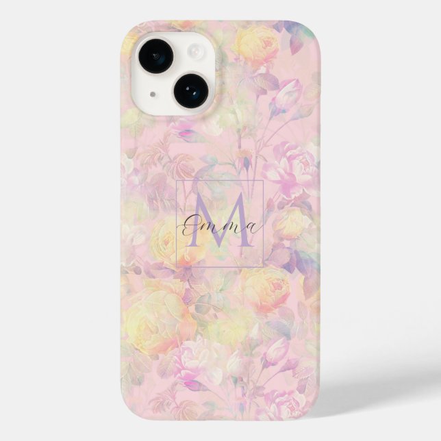 Magical Yellow White Roses Floral Pink Design Case-Mate iPhone Case (Back)