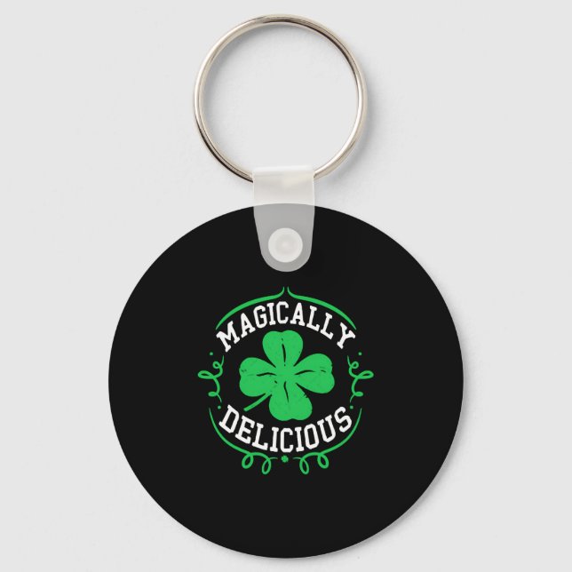 Magically Delicious Fun St Patricks Day Shamrock Key Ring (Front)