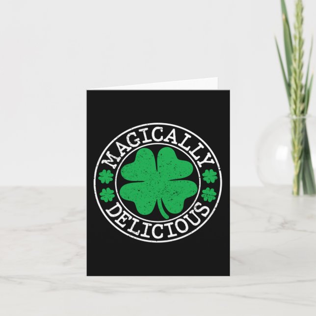 Magically Delicious Funny St Patricks Day Shamrock Card (Front)