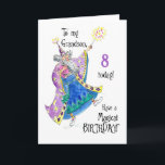 Magician 8th Birthday Card for Grandson<br><div class="desc">A fun 8th Birthday Card for a Grandson with a magician casting a spell for a 'Magical Birthday',  from a handpainted illustration by Judy Adamson.The inside is left blank for your own message.</div>