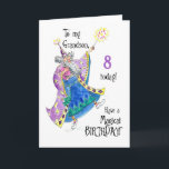 Magician 8th Birthday Card for Grandson<br><div class="desc">A fun 8th Birthday Card for a Grandson with a magician casting a spell for a 'Magical Birthday',  from a handpainted illustration by Judy Adamson.The inside is left blank for your own message.</div>