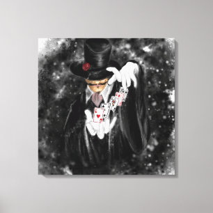 Magician and Playing Cards Abracadabra - Drawing   Canvas Print