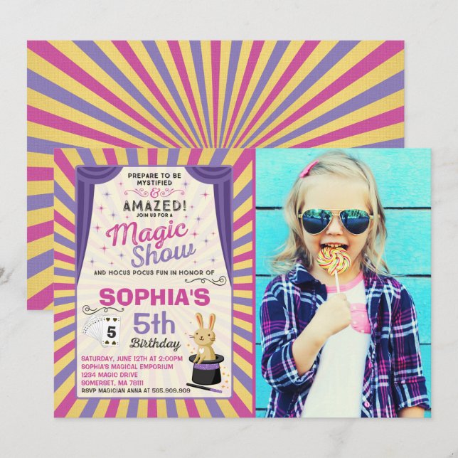 Magician Birthday Invitation Magic Show Party (Front/Back)