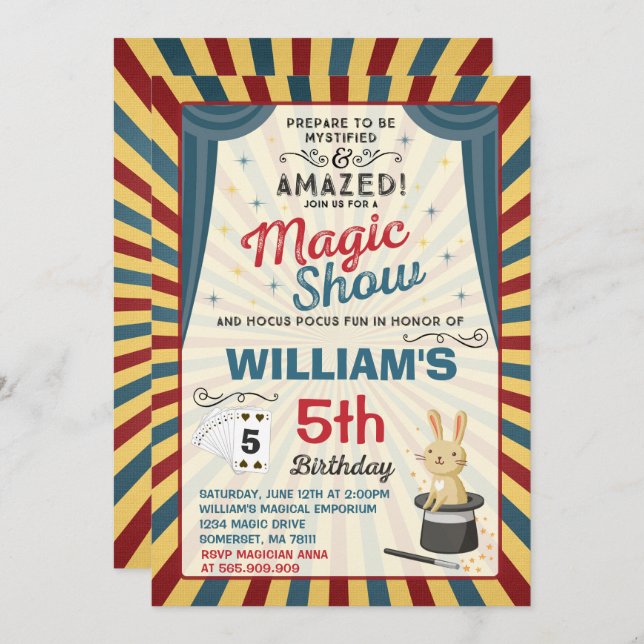 Magician Birthday Invitation Magic Show Party (Front/Back)