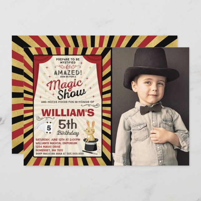 Magician Birthday Invitation Magic Show Party (Front/Back)