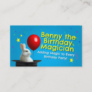 Magician Birthday Party Business Card 3.5" x 2.0" 