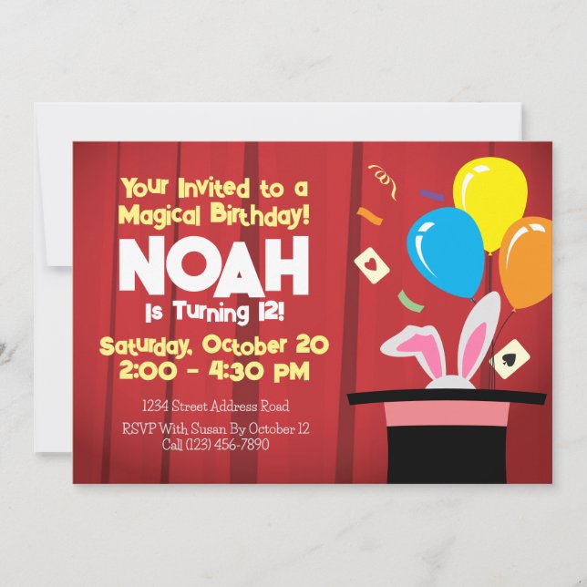 Magician Birthday Party Invite - Top Hat & Rabbit (Front)