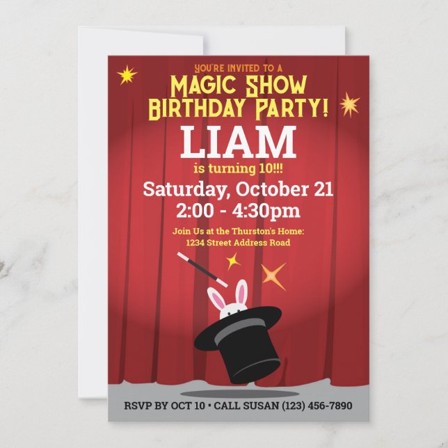 Magician Birthday Party - Top Hat & Rabbit Invitation (Front)