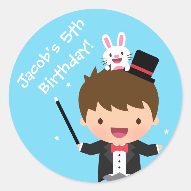 Magician Boy Kids Magic Birthday Party Classic Round Sticker (Front)