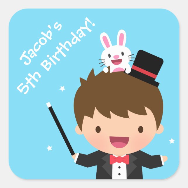 Magician Boy Kids Magic Birthday Party Square Sticker (Front)
