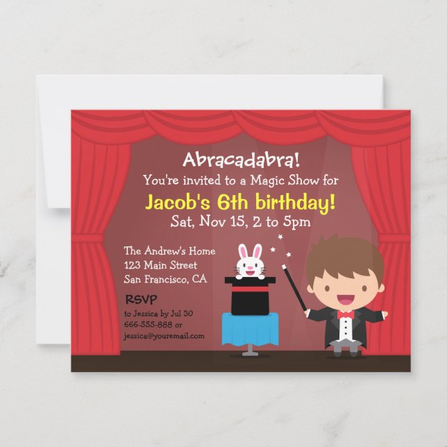 Magician Boy Magic Kids Birthday Party Invitations (Front)